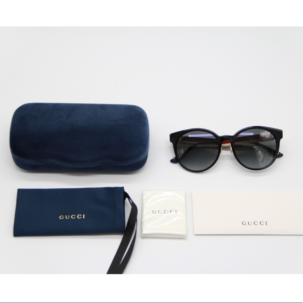 NEW GUCCI GG0416SK 001 BLACK ROUND SUNGLASSES GUCCI - Picture 11 of 13